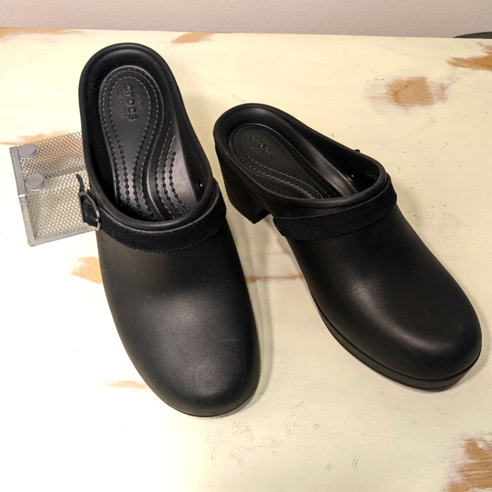 Crocs Black Dual Comfort Slip On Sarah Clog Heels Women's Size 10